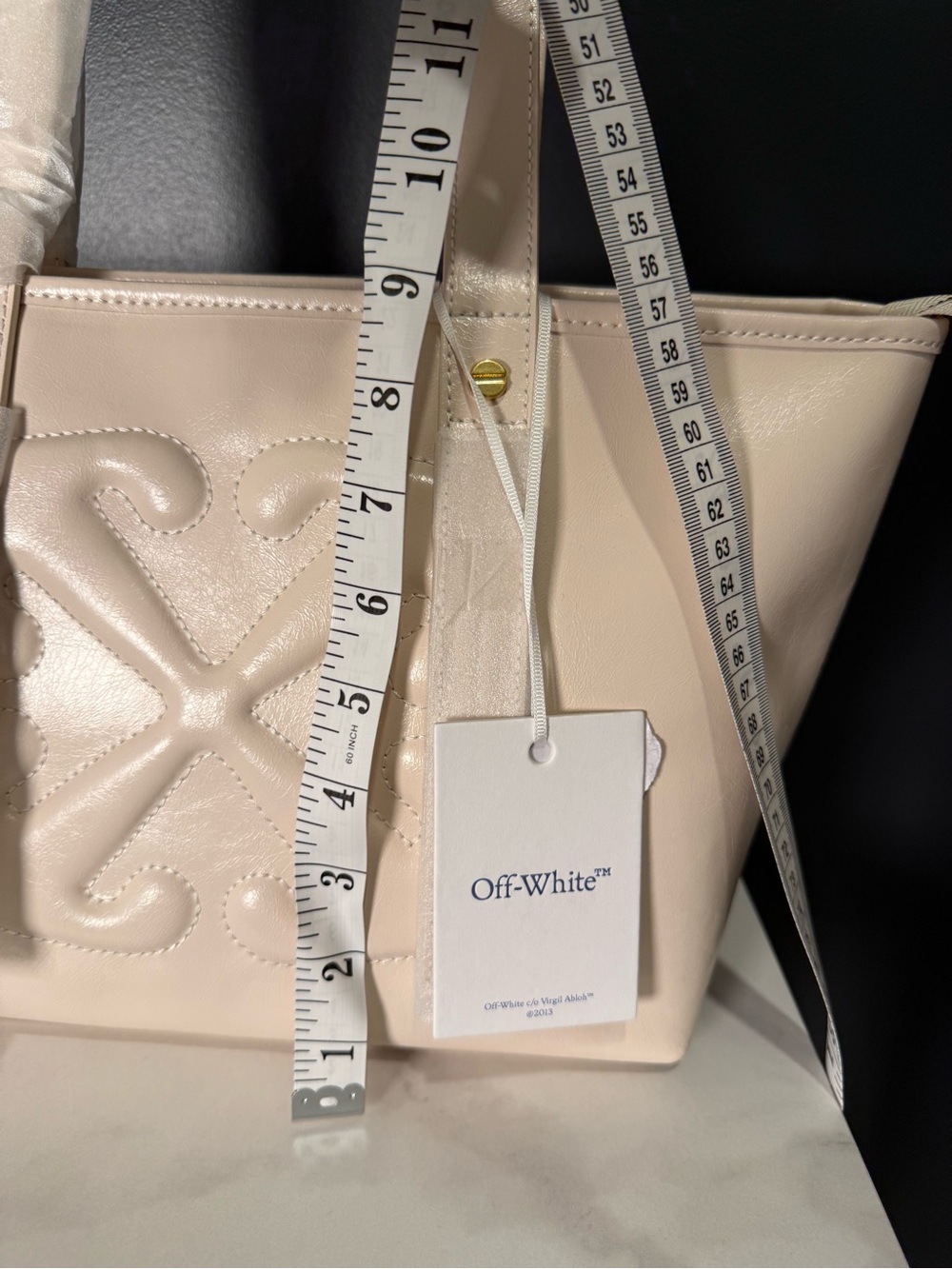 Off-White Cream Leather Embossed Logo Tote - Picture 3 of 3